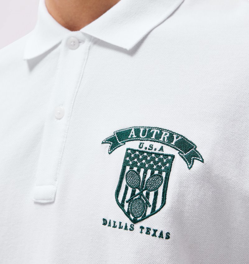 Camisa Polo Autry Tenis Club Badge Hombre Blancas | KQS42NG