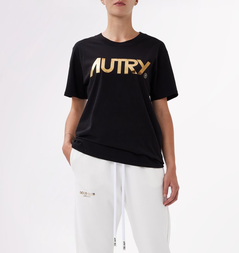 Camiseta Autry Crew Neck Mujer Negras | PFLQBNA