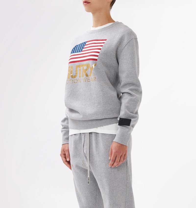 Sudaderas Autry Crew Neck Flag Mujer Gris | 7BU6L99