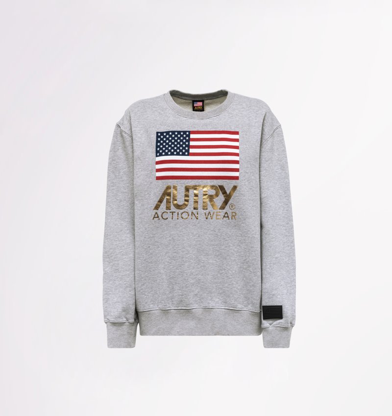 Sudaderas Autry Crew Neck Flag Mujer Gris | 7BU6L99